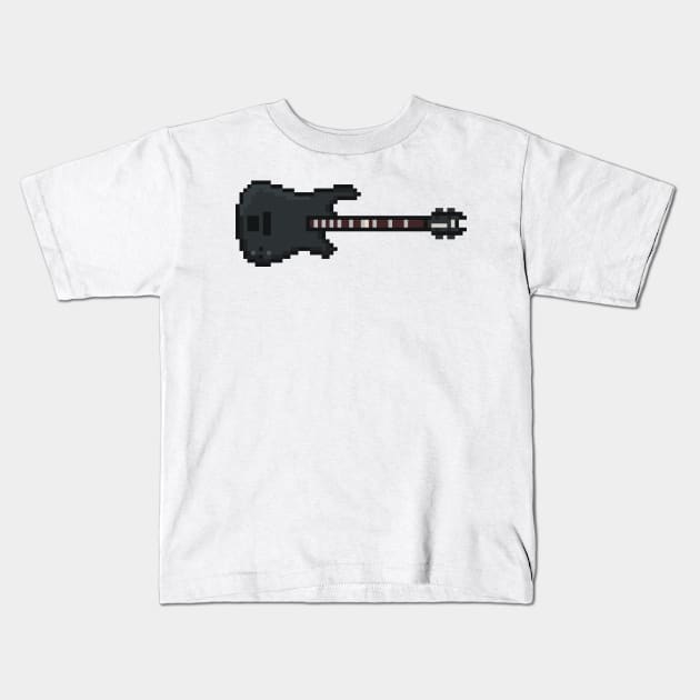 Pixel Black Stiletto Bass Guitar Kids T-Shirt by gkillerb